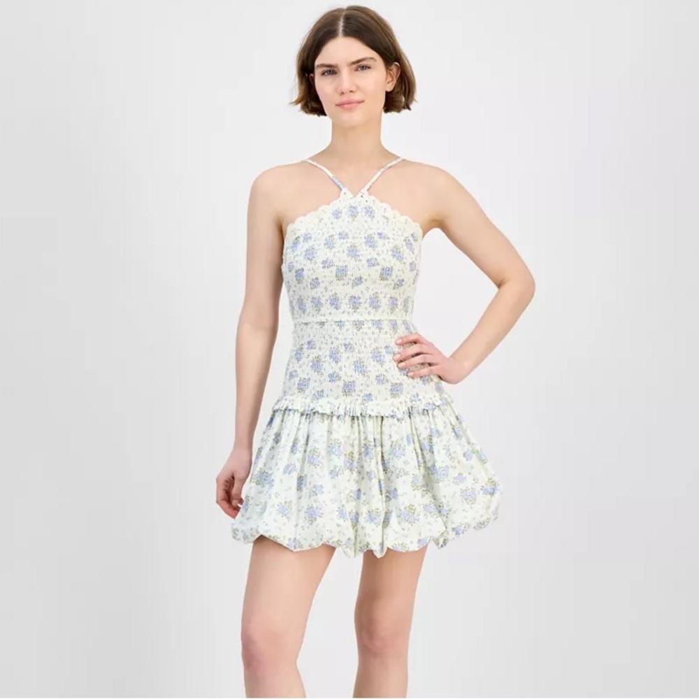 AND NOW THIS women’s Floral printed Cotton Halter Bubble-Hem Dress NWT size S